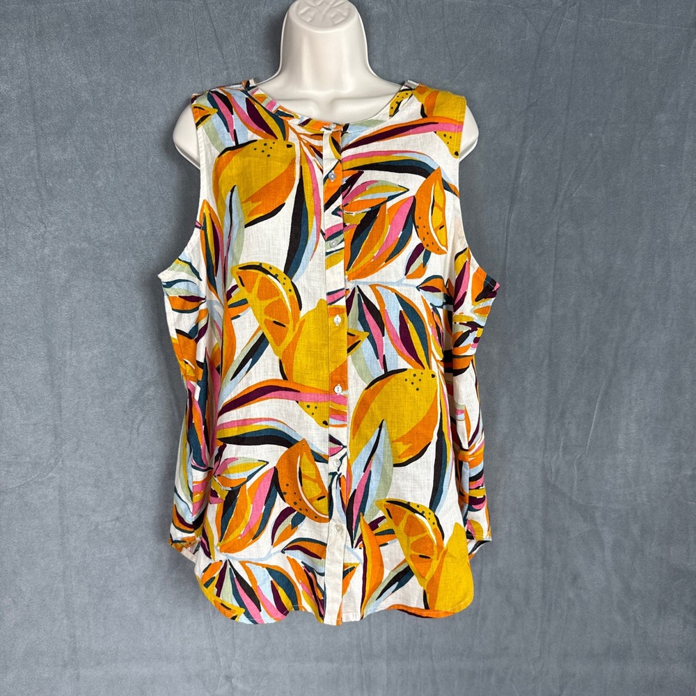 C&C California Womens L Linen Sleeveless Tank Top Beach Bright Boho Summer - Picture 11 of 15